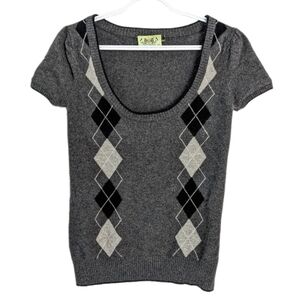 JUICY COUTURE 100% Cashmere Argyle Heart Sweater tee shirt grey Large T11